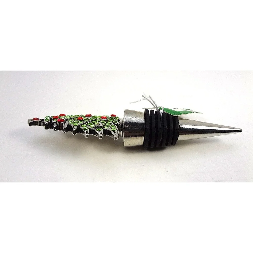 NEW Festive Voice Christmas Tree‎ Wine Stopper Rhinestone Silver Green Red